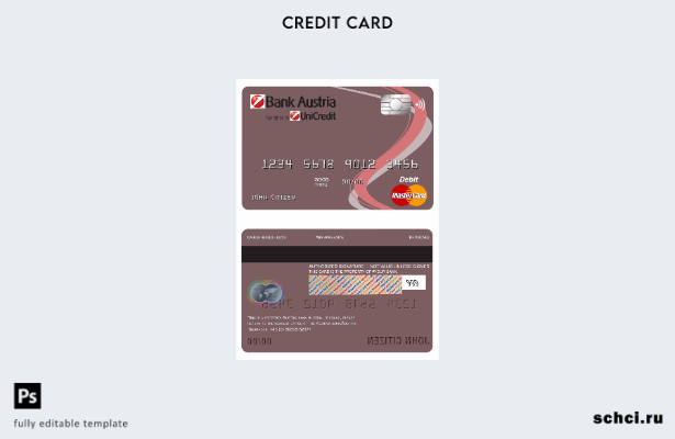 цифровая загрузка шаблона дебетовой карты Austria Bank Austria mastercard
